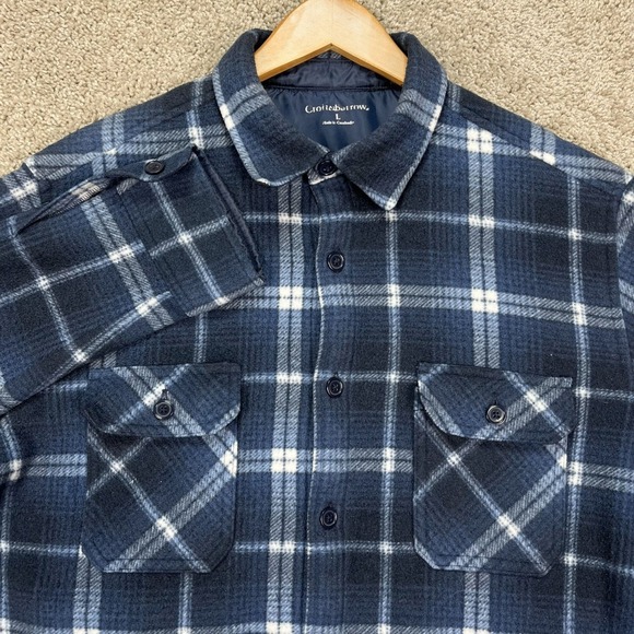 Croft Barrow Shirt Mens Large Blue White Plaid Long Sleeve Heavy Flannel EUC